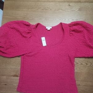Anthropologie Fuchsia Puff Sleeve Blouse